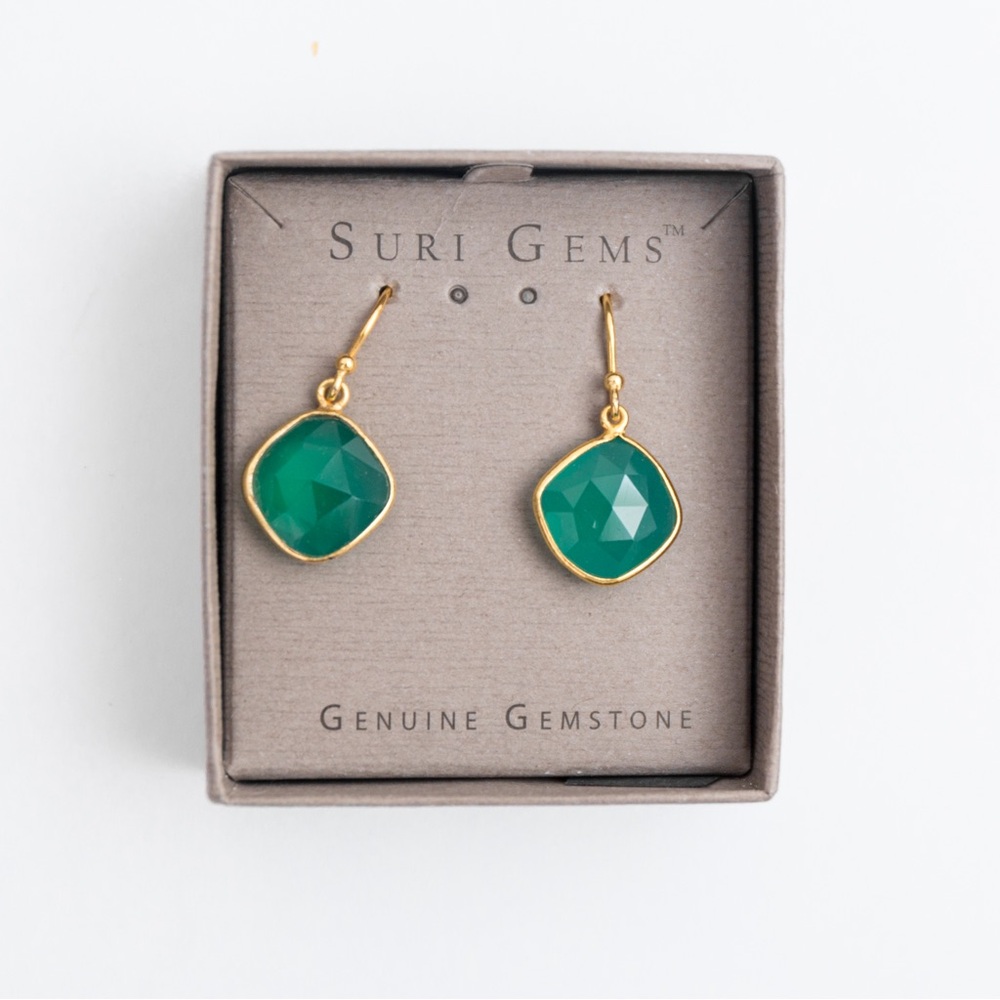Green onyx 6.00 CTW 18K yellow gold over sterling silver earrings by Suri Gems